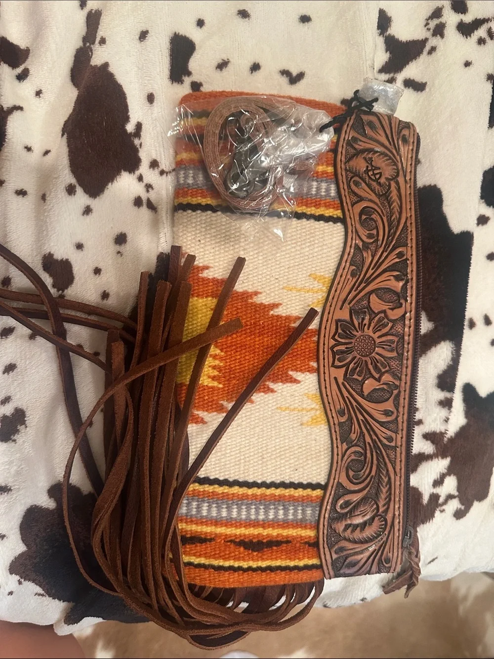 American Darling Cream, Rust & Orange Aztec Fringe Crossbody